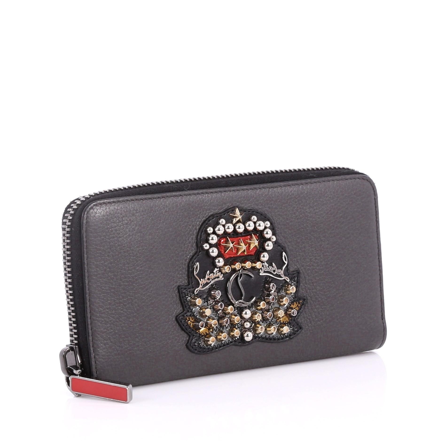 Black Christian Louboutin Panettone Wallet Embroidered Studded Leather