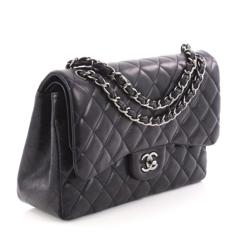 Black Chanel Classic Double Flap Bag Quilted Lambskin Jumbo 