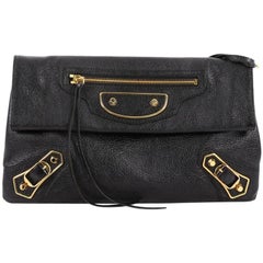 Balenciaga Envelope Strap Classic Studs Metallic Edge Clutch Leather 