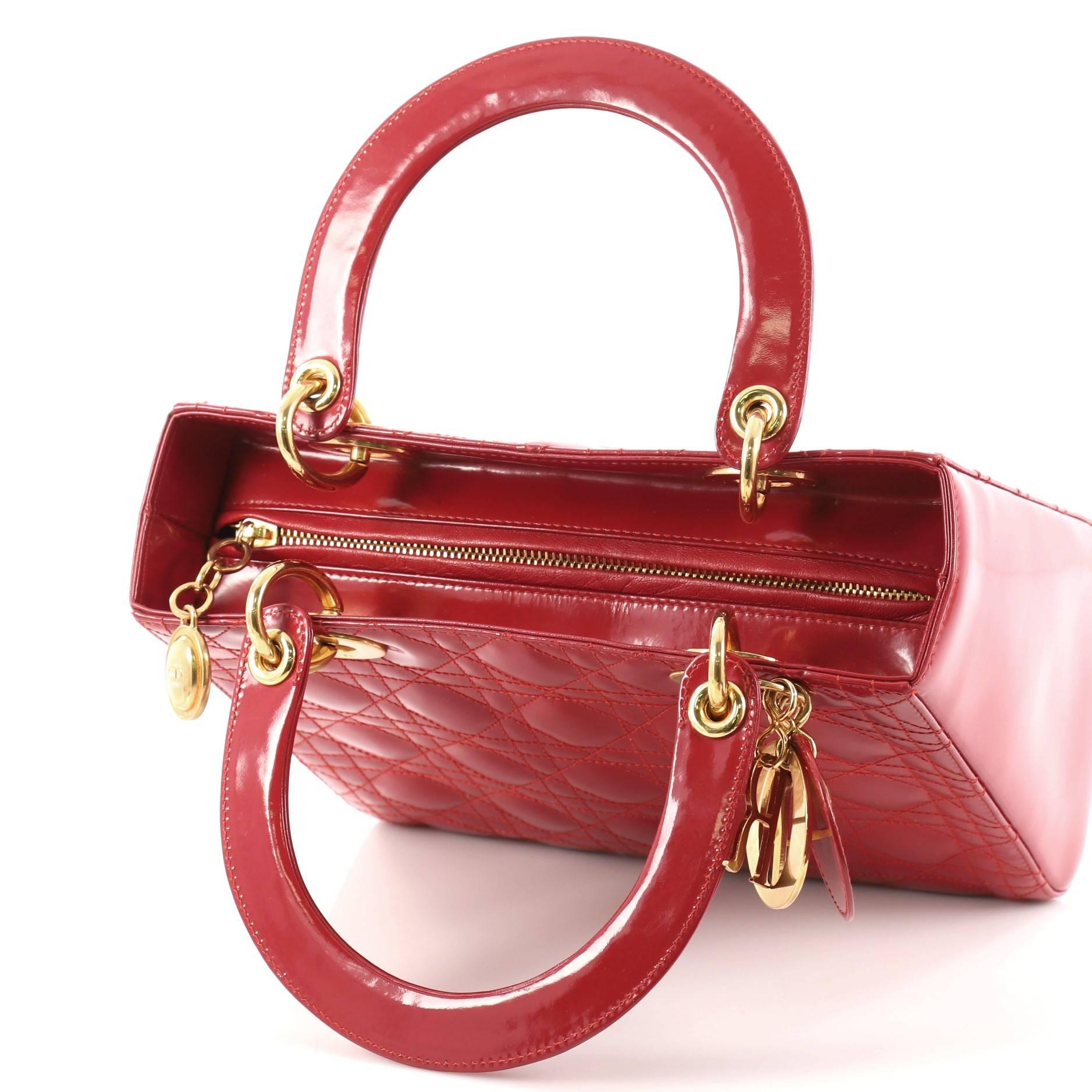 Christian Dior Lady Dior Handbag Cannage Quilt Patent Medium 3