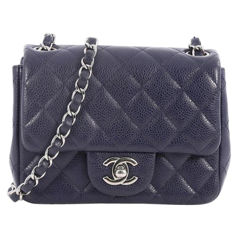 Chanel Square Classic Single Flap Bag Quilted Caviar Mini at 1stDibs