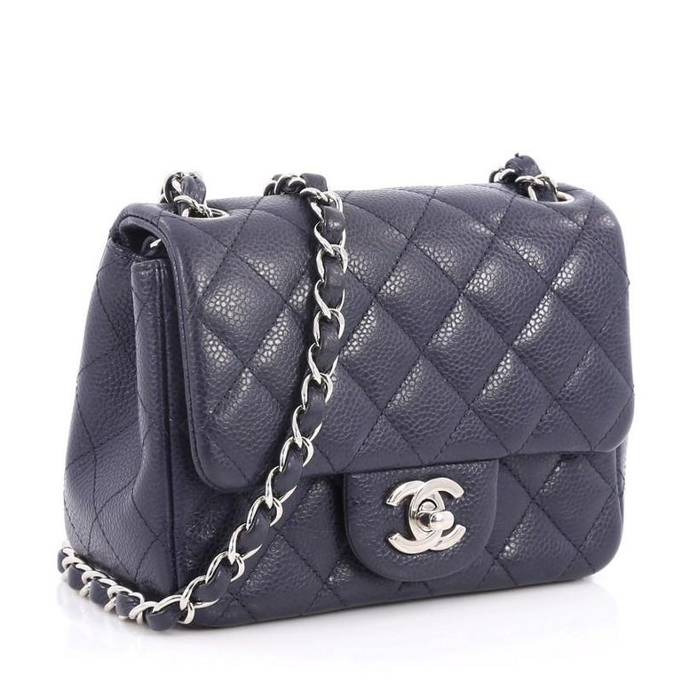 Chanel Square Classic Single Flap Bag Quilted Caviar Mini at 1stDibs