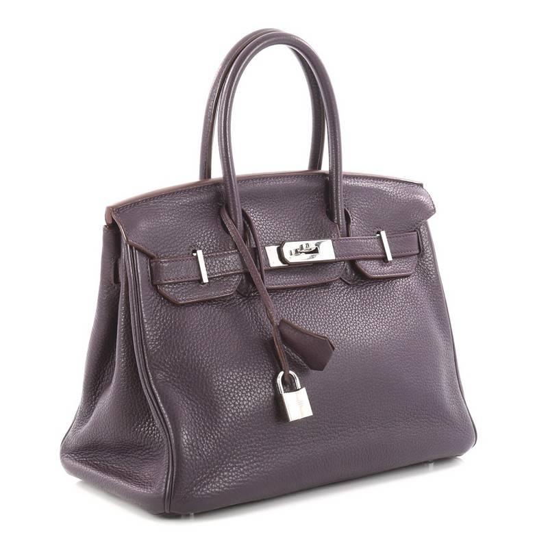 Hermes Birkin Handbag Raisin Clemence with Palladium Hardware 30 In Good Condition In NY, NY