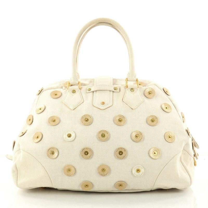 Beige Louis Vuitton Polka Dot Panama Bowly Handbag Embellished Canvas