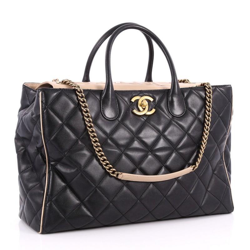 Chanel Portobello Logo Large Quilted Lambskin Tote   In Good Condition In NY, NY