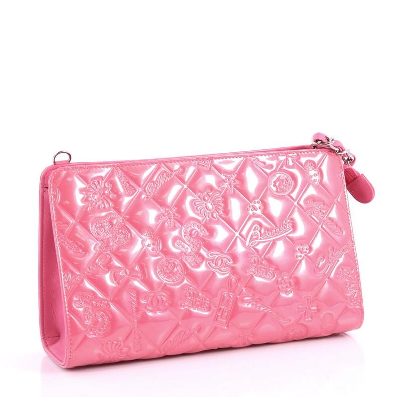 Chanel Lucky Symbols Pochette Embossed Quilted Patent In Good Condition In NY, NY