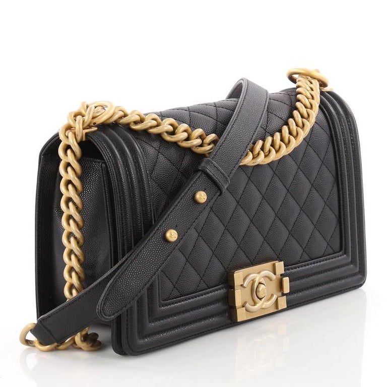 Chanel Boy Flap Bag Quilted Caviar New Medium at 1stdibs