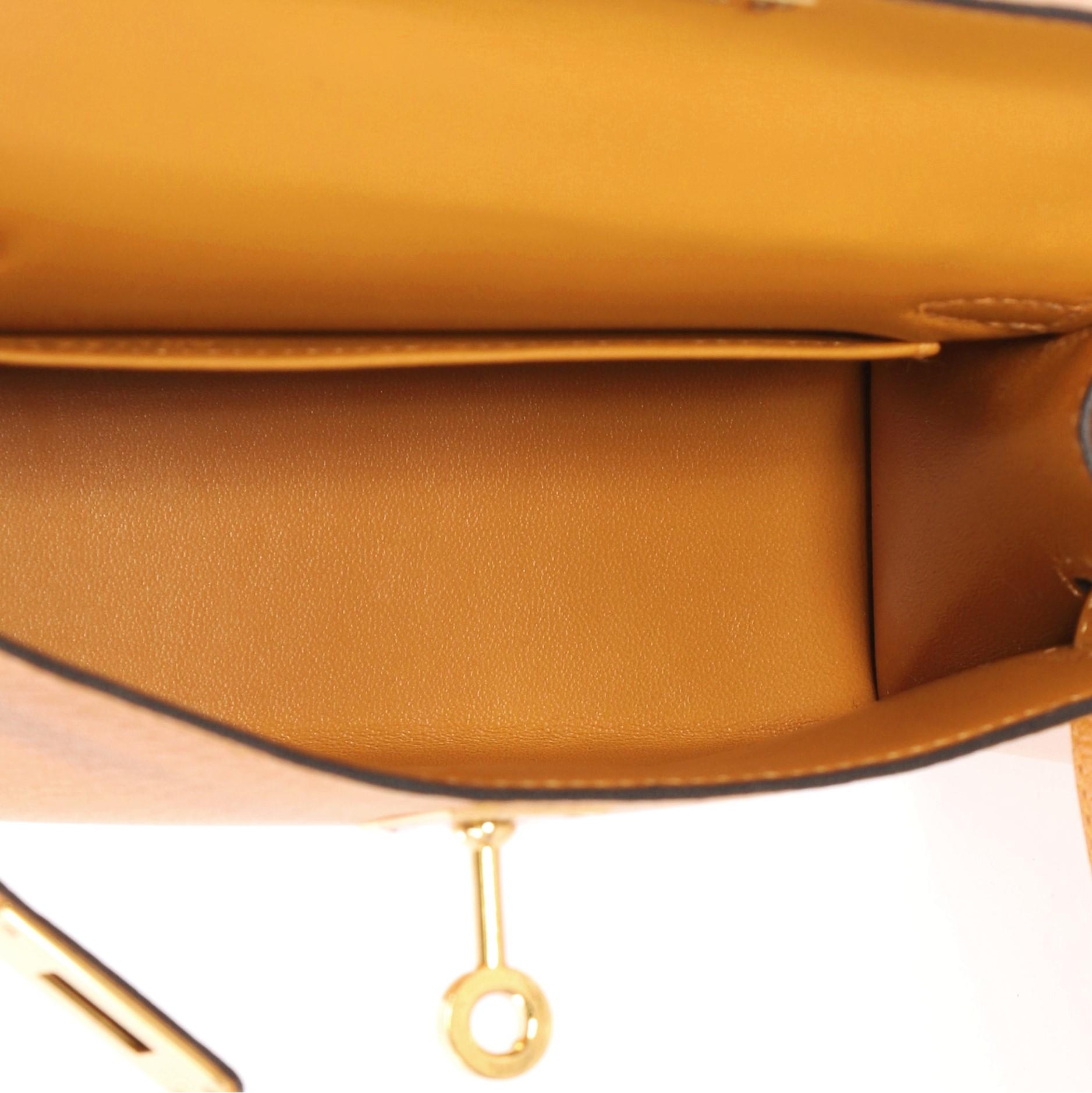 Women's or Men's Hermes Kelly Mini II Handbag Moutarde Yellow Chevre Mysore with Gold Hardware 20