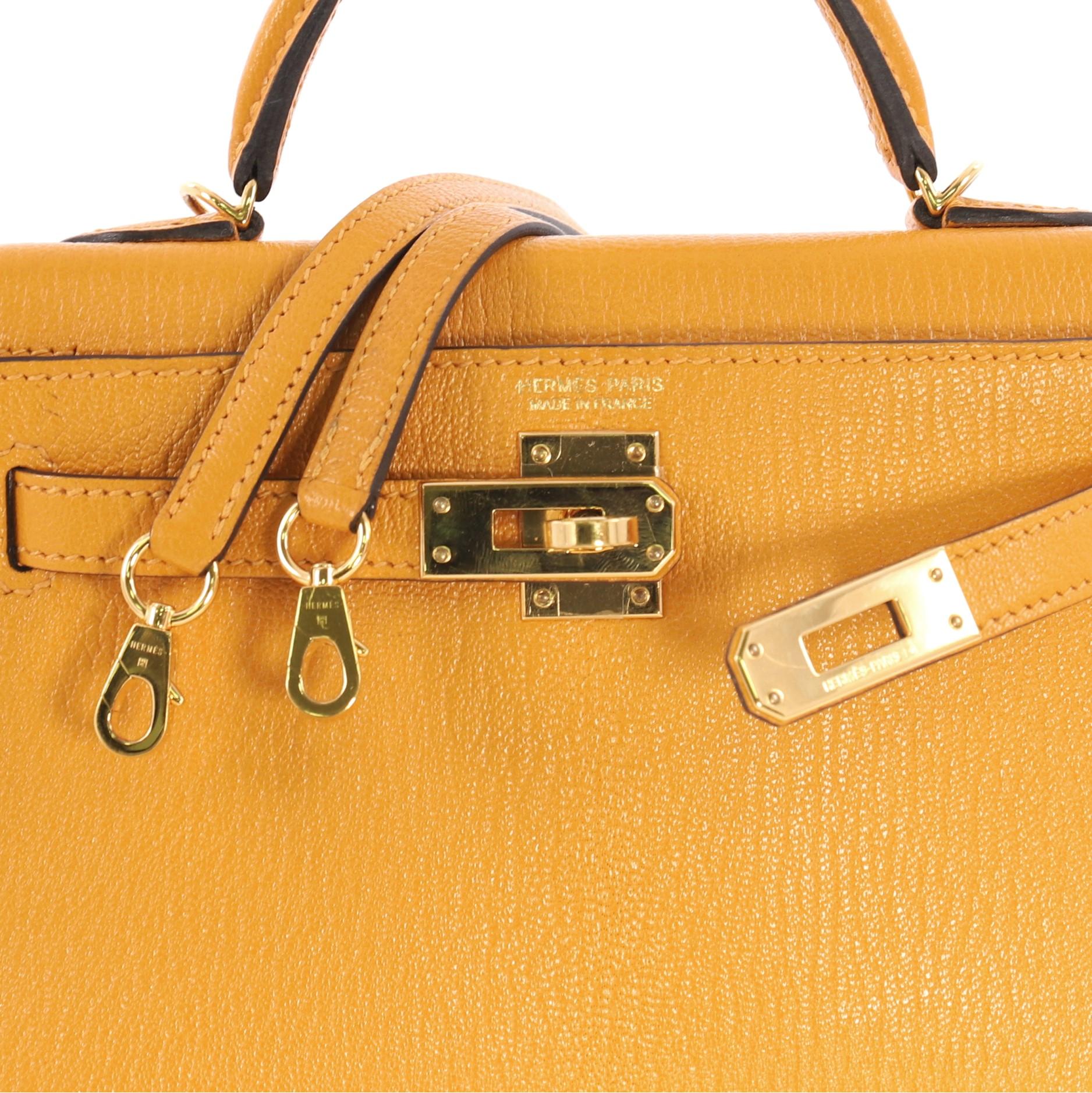 Hermes Kelly Mini II Handbag Moutarde Yellow Chevre Mysore with Gold Hardware 20 3