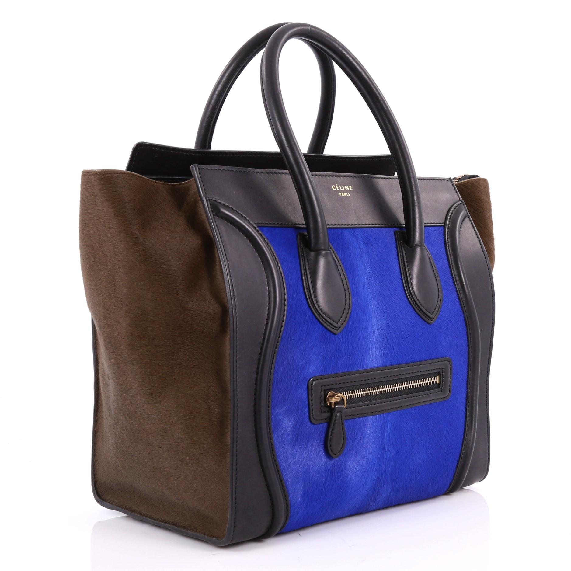 Celine Tricolor Luggage Handbag Pony Hair and Leather Mini  In Good Condition In NY, NY