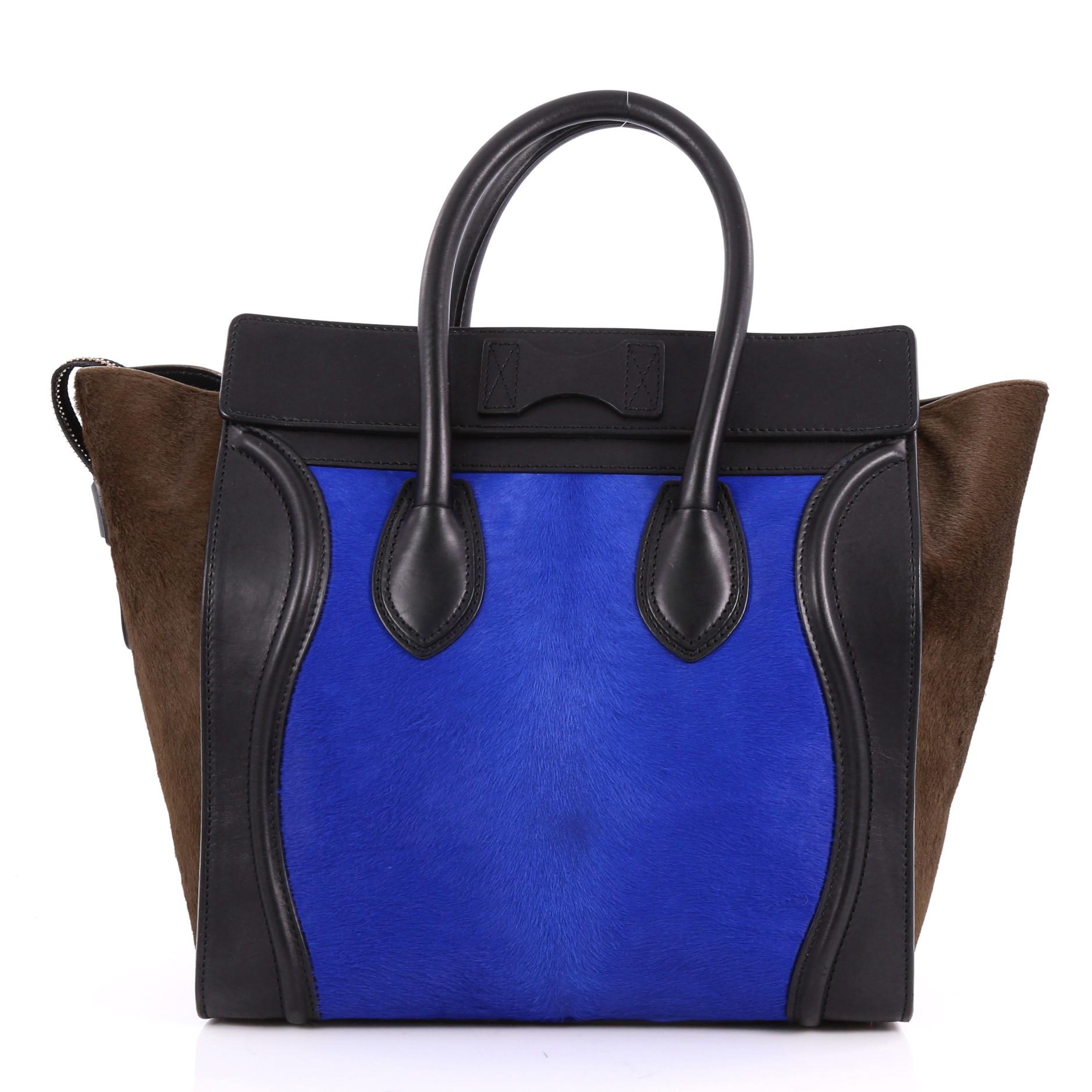 Women's Celine Tricolor Luggage Handbag Pony Hair and Leather Mini 