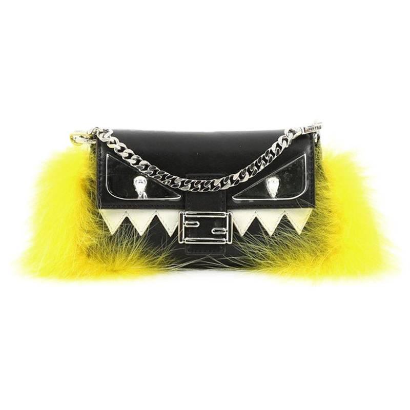 Fendi Monster Baguette Leather and Fur Micro