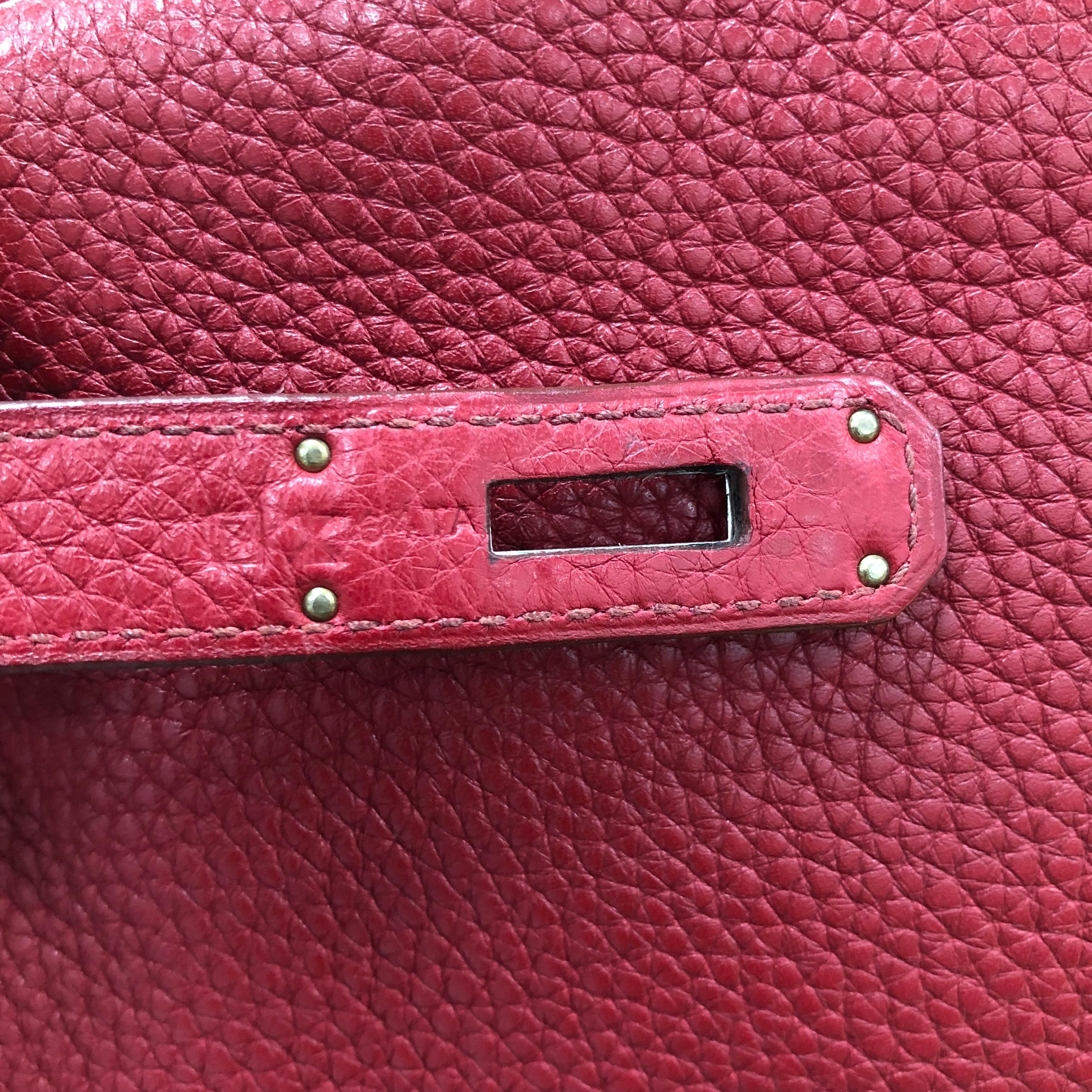 Hermes Kelly Handbag Rouge Garance Clemence with Palladium Hardware 35 6
