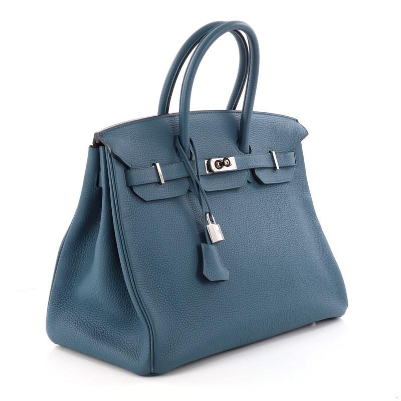 Hermes Birkin Handbag Bleu Thalassa Togo with Palladium Hardware 35 In Good Condition In NY, NY