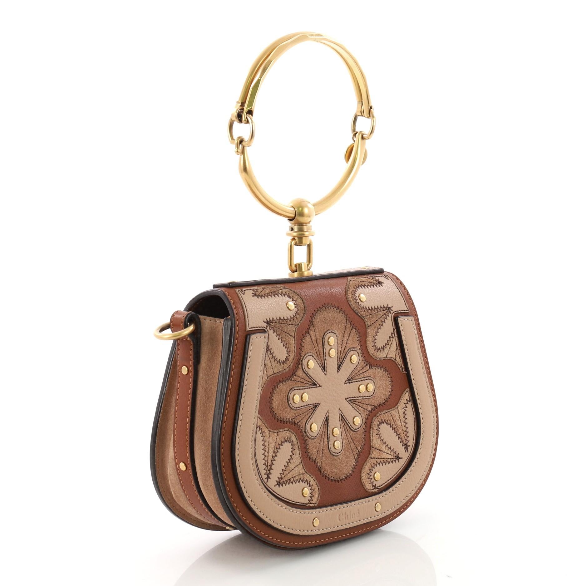 Brown Chloe Nile Patchwork Crossbody Bag Studded Leather with Suede Small