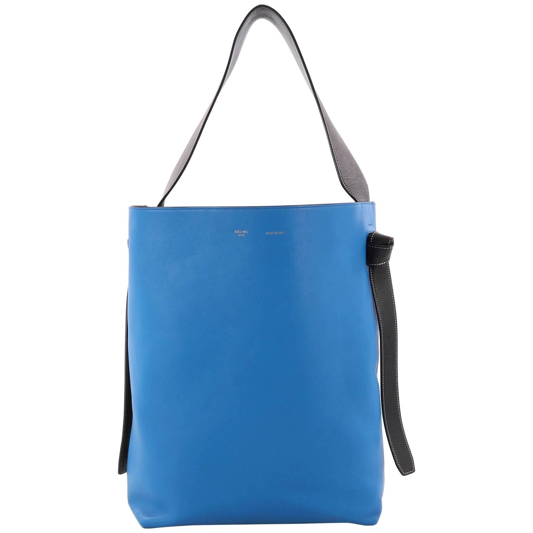 CELINE Small Twisted Cabas Green Blue Leather Large Tote Shoulder Bag Purse