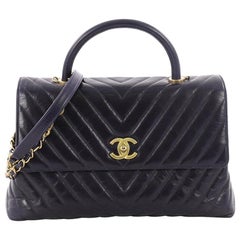 Chanel Coco Top Handle Bag Chevron Calfskin Large