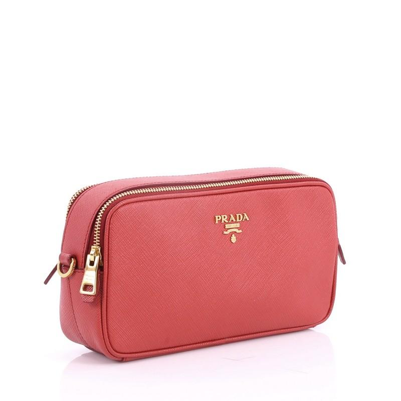 Pink Prada Double Zip Crossbody Bag Saffiano Leather Mini