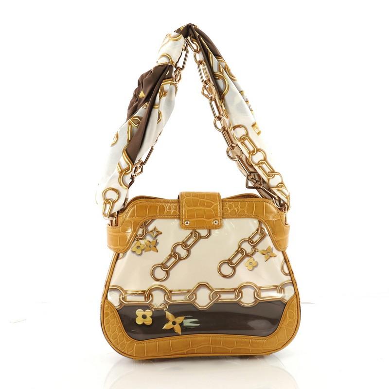Louis Vuitton Linda Chain Shoulder Bag Monogram Silk with Alligator In Good Condition In NY, NY