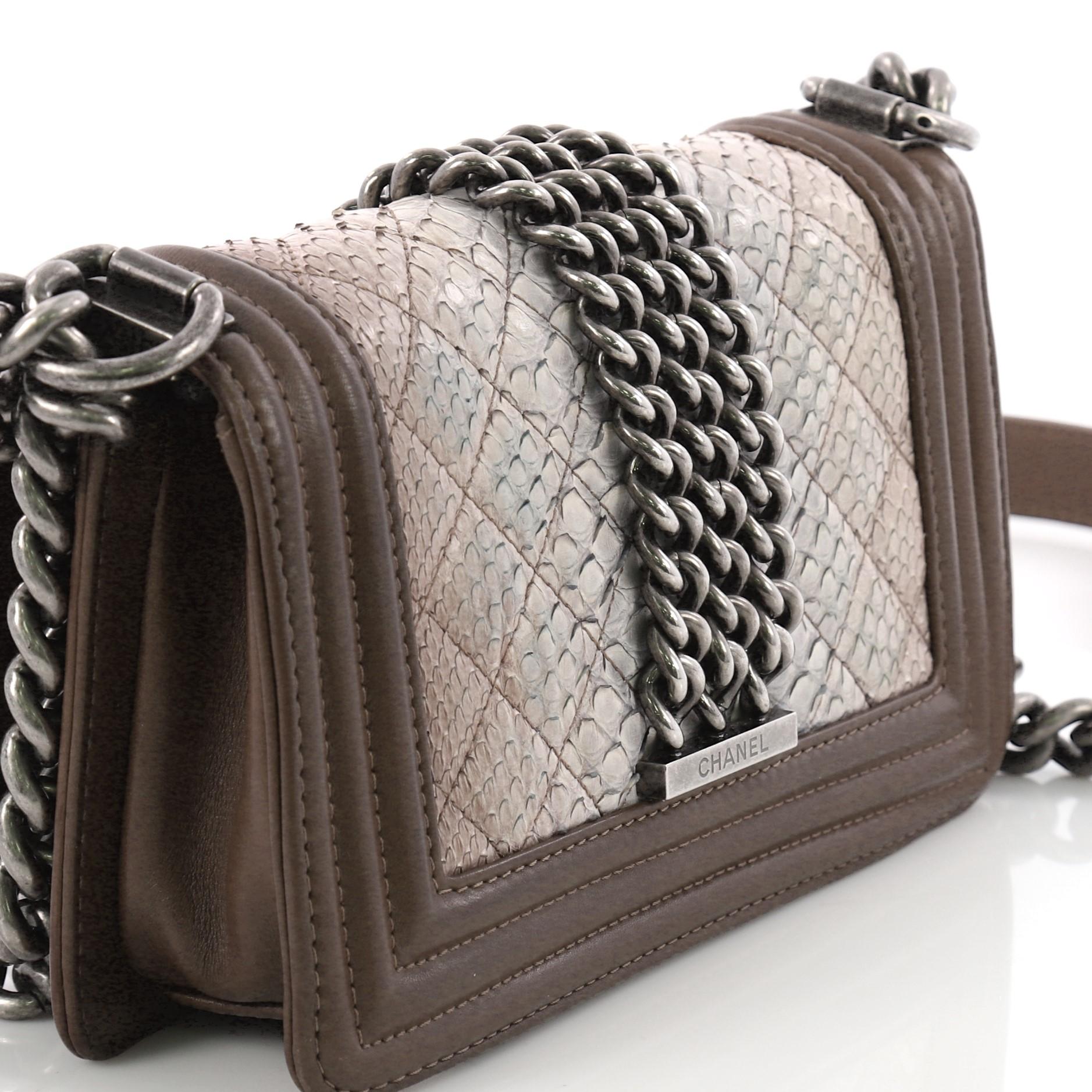 Chanel Chained Boy Flap Bag Quilted Python Small 5