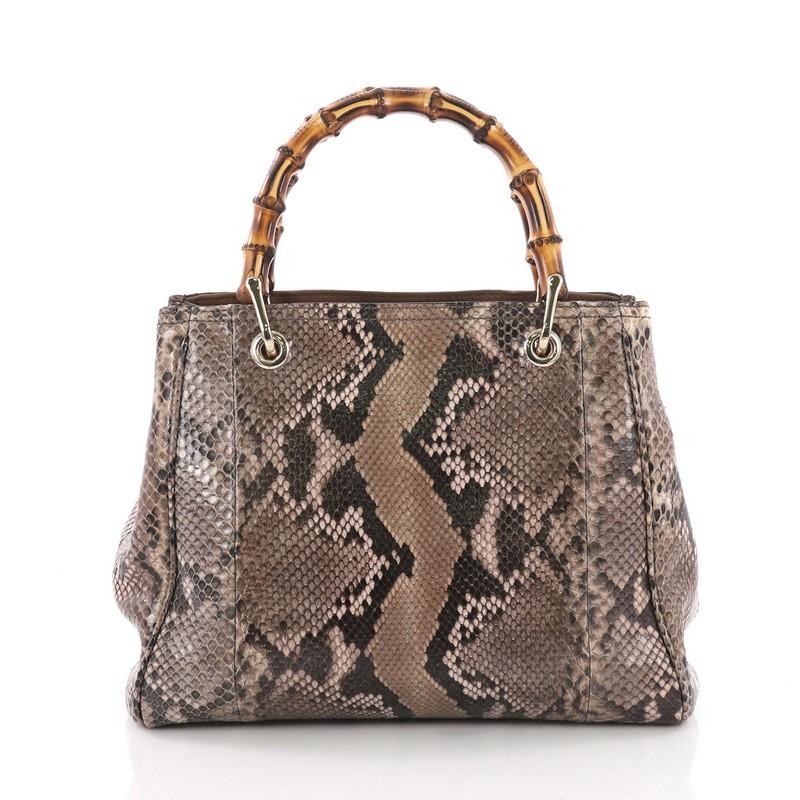 Gray Gucci Bamboo Shopper Tote Python Small