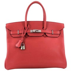 Hermes Birkin Handbag Bougainvillia Red Epsom with Palladium Hardware 35 