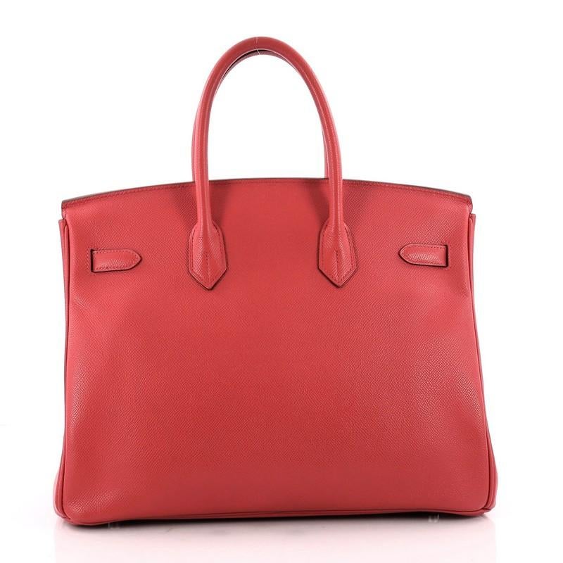 Women's or Men's Hermes Birkin Handbag Bougainvillia Red Epsom with Palladium Hardware 35 