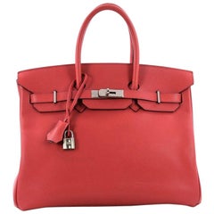 Hermes Birkin Handbag Bougainvillia Red Epsom with Palladium Hardware 35