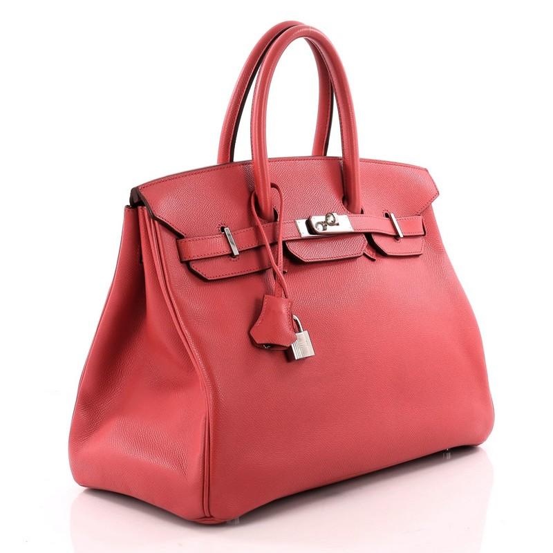 Hermes Birkin Handbag Bougainvillia Red Epsom with Palladium Hardware 35  In Good Condition In NY, NY