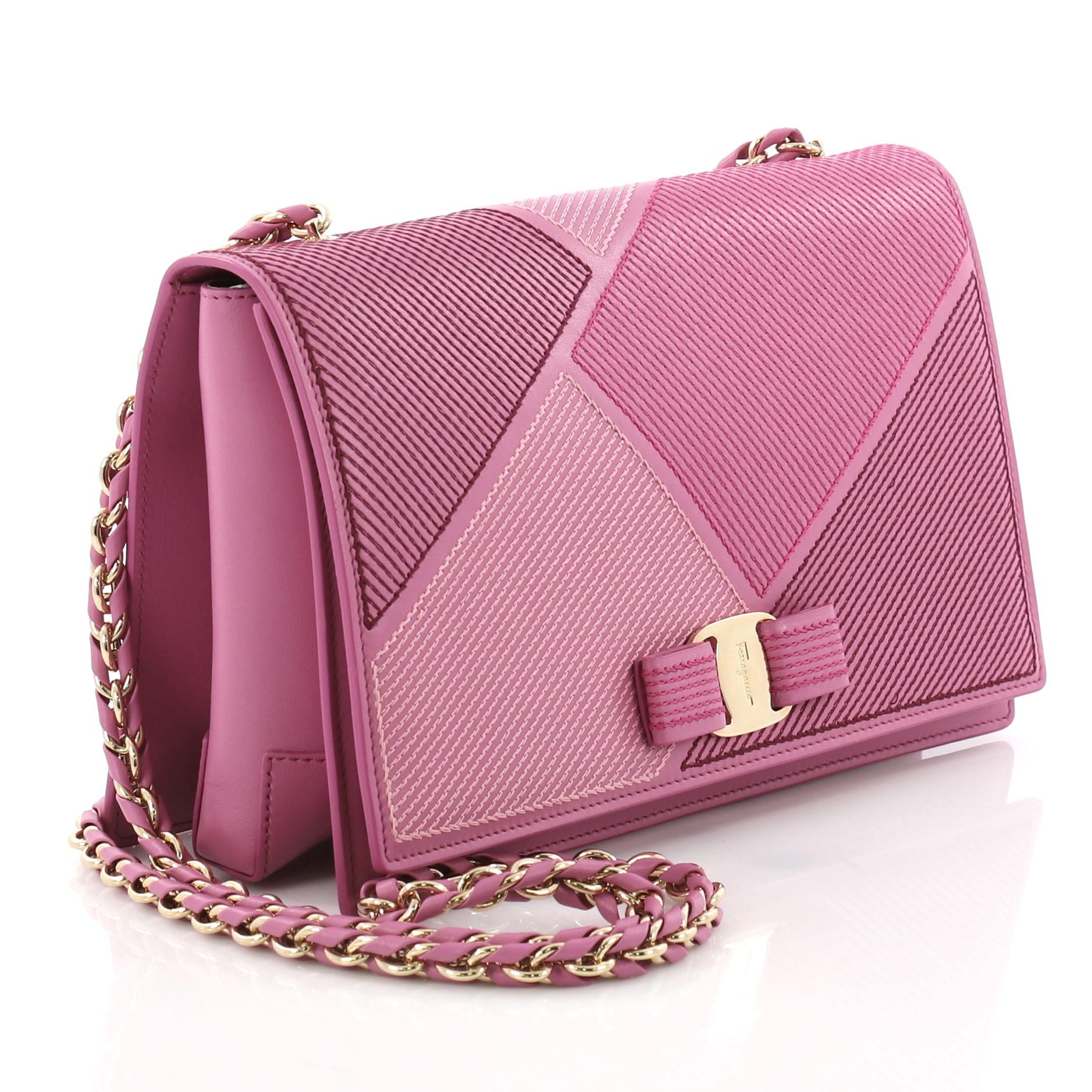 Pink Salvatore Ferragamo Ginny Crossbody Bag Stitched Leather Medium