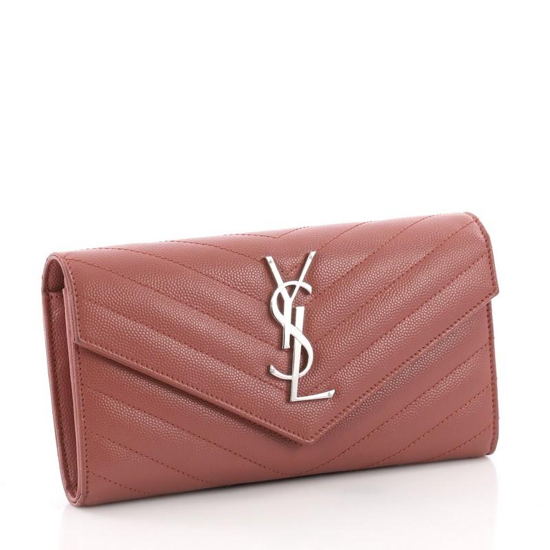 Saint Laurent Classic Monogram Wallet on Chain Matelasse Chevron Leather Small  In Excellent Condition In NY, NY
