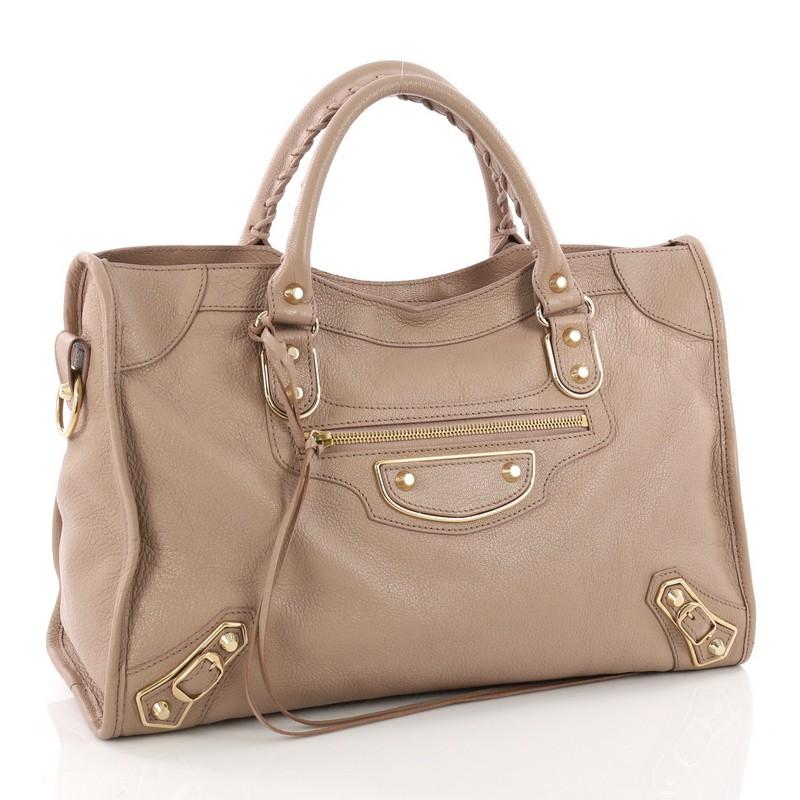 Balenciaga City Classic Studs Metallic Edge Handbag Leather Medium In Excellent Condition In NY, NY