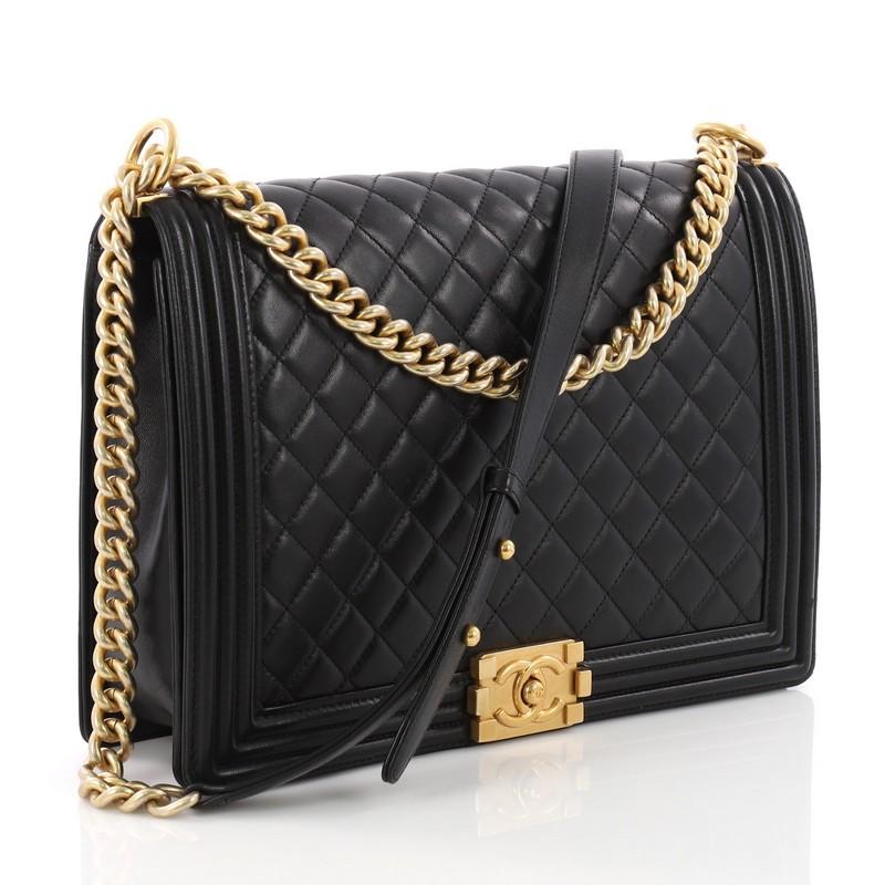 Chanel Boy Flap Bag Quilted Lambskin Large In Good Condition In NY, NY
