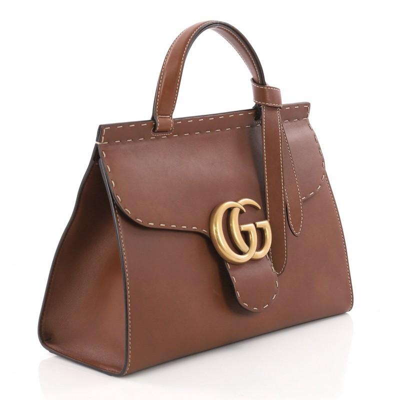 Gucci GG Marmont Top Handle Bag Leather Small In Good Condition In NY, NY