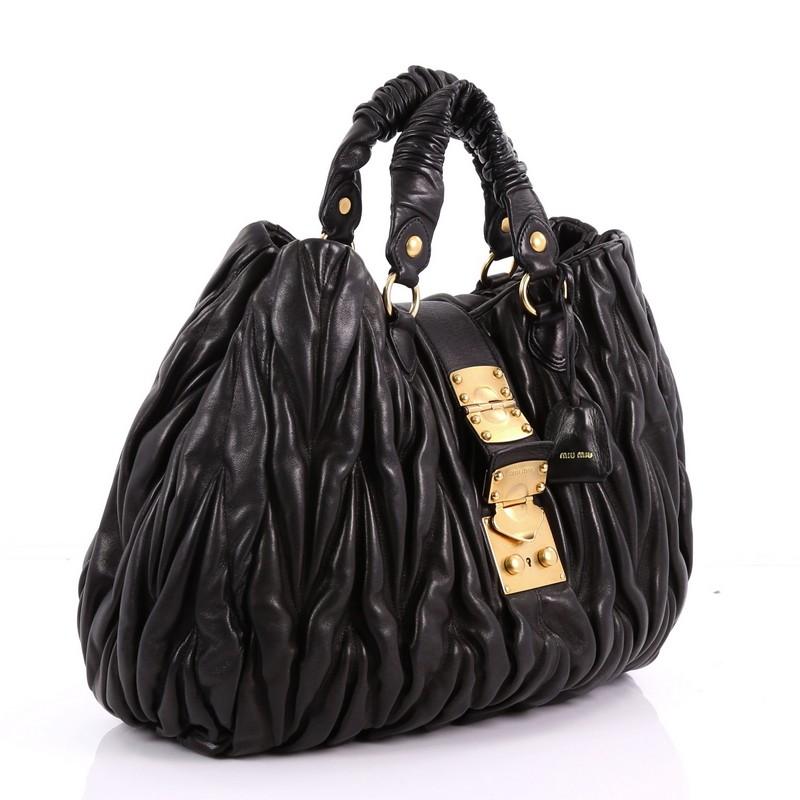 Black Miu Miu Coffer Convertible Satchel Matelasse Leather Large