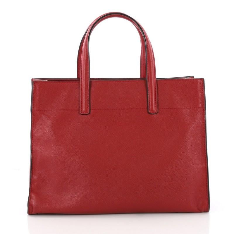 Red Prada Soft Triple Pocket Convertible Tote Saffiano Leather