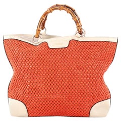 Gucci Bamboo Shopper Tote Woven Straw Small