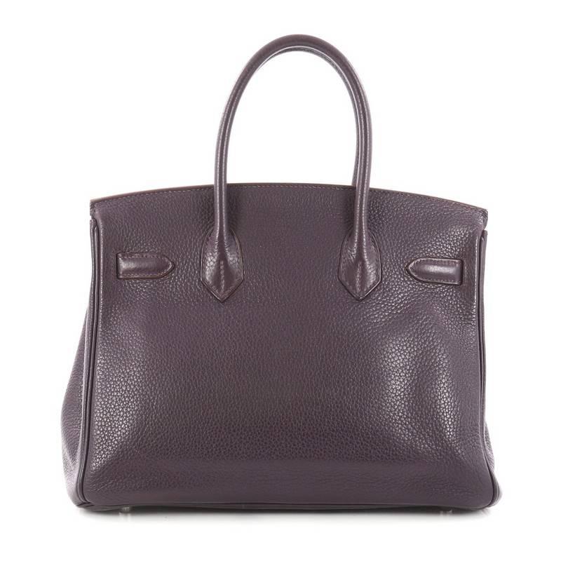 Hermes Birkin Handbag Raisin Clemence with Palladium Hardware 30 In Good Condition In NY, NY