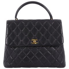 Chanel Vintage Classic Top Handle Flap Bag Quilted Caviar Jumbo