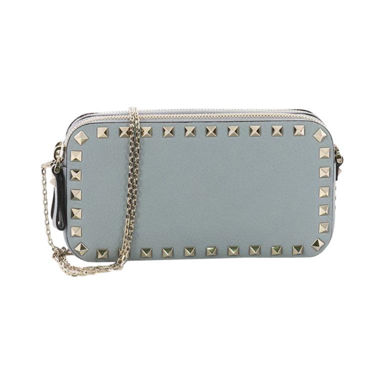 Valentino Double Zip Clutch with Chain Leather Small