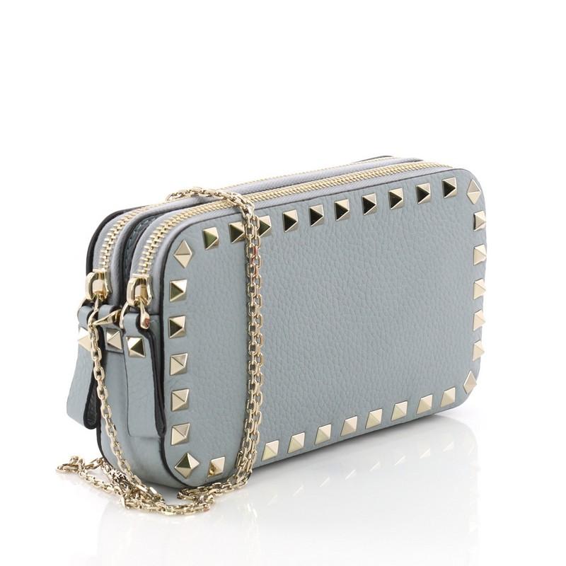 Gray Valentino Double Zip Clutch with Chain Leather Small