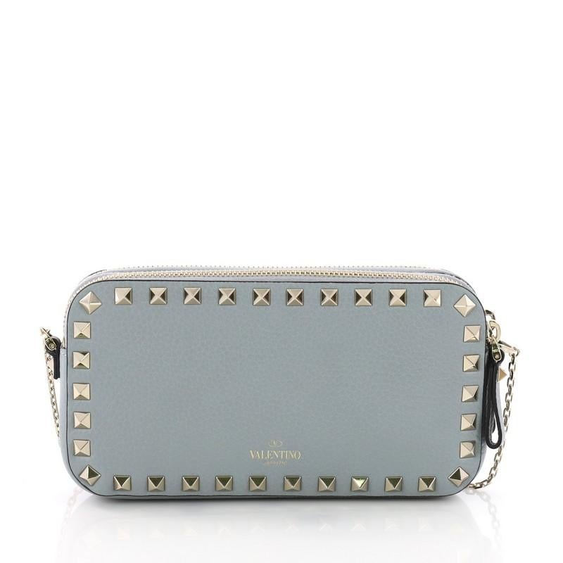 Valentino Double Zip Clutch with Chain Leather Small In Good Condition In NY, NY