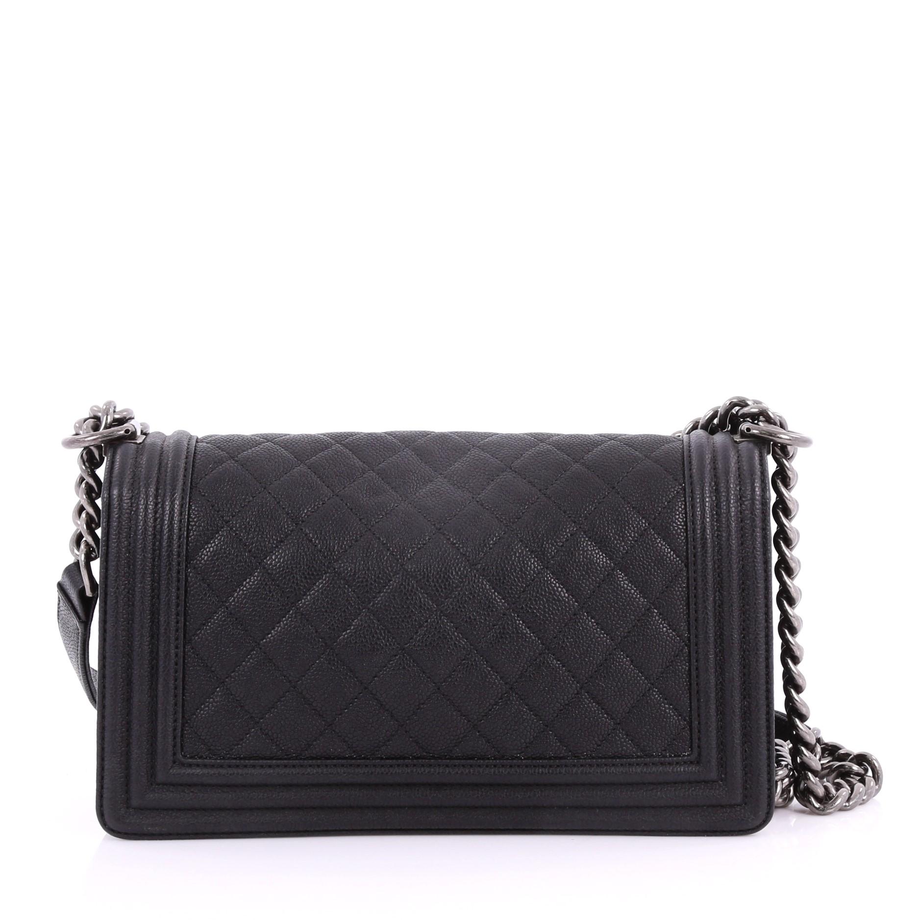 Women's or Men's Chanel Boy Flap Bag Quilted Caviar Old Medium