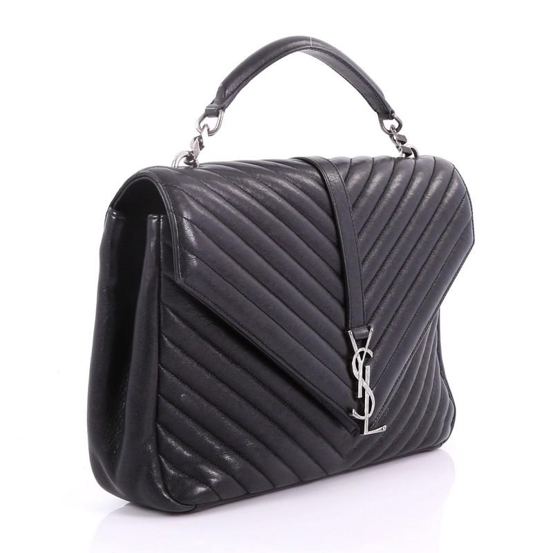 Saint Laurent Classic Monogram College Bag Matelasse Chevron Leather Large In Good Condition In NY, NY