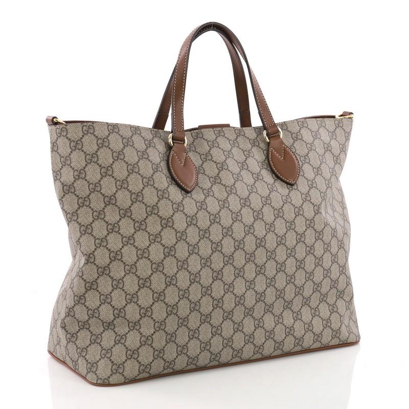 Gray Gucci Convertible Soft Tote GG Coated Canvas Small