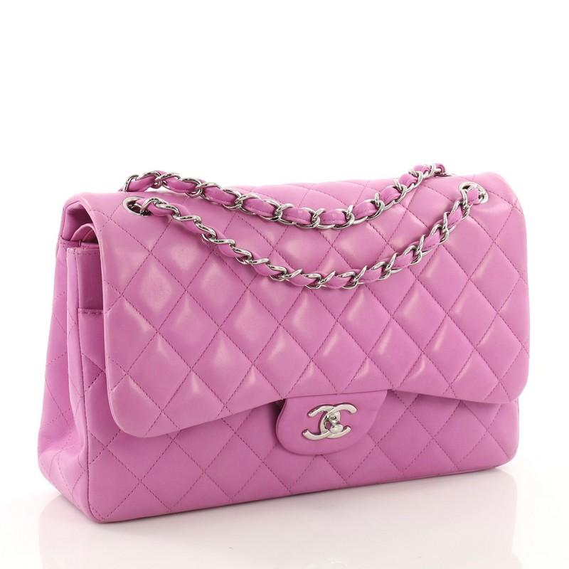 Purple Chanel Classic Double Flap Bag Quilted Lambskin Jumbo