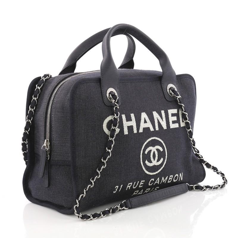 Black Chanel Deauville Bowling Bag Denim Large