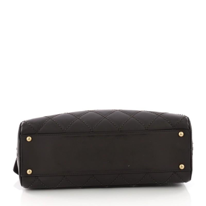 Women's Chanel Surpique Zip Around Satchel Quilted Leather Medium