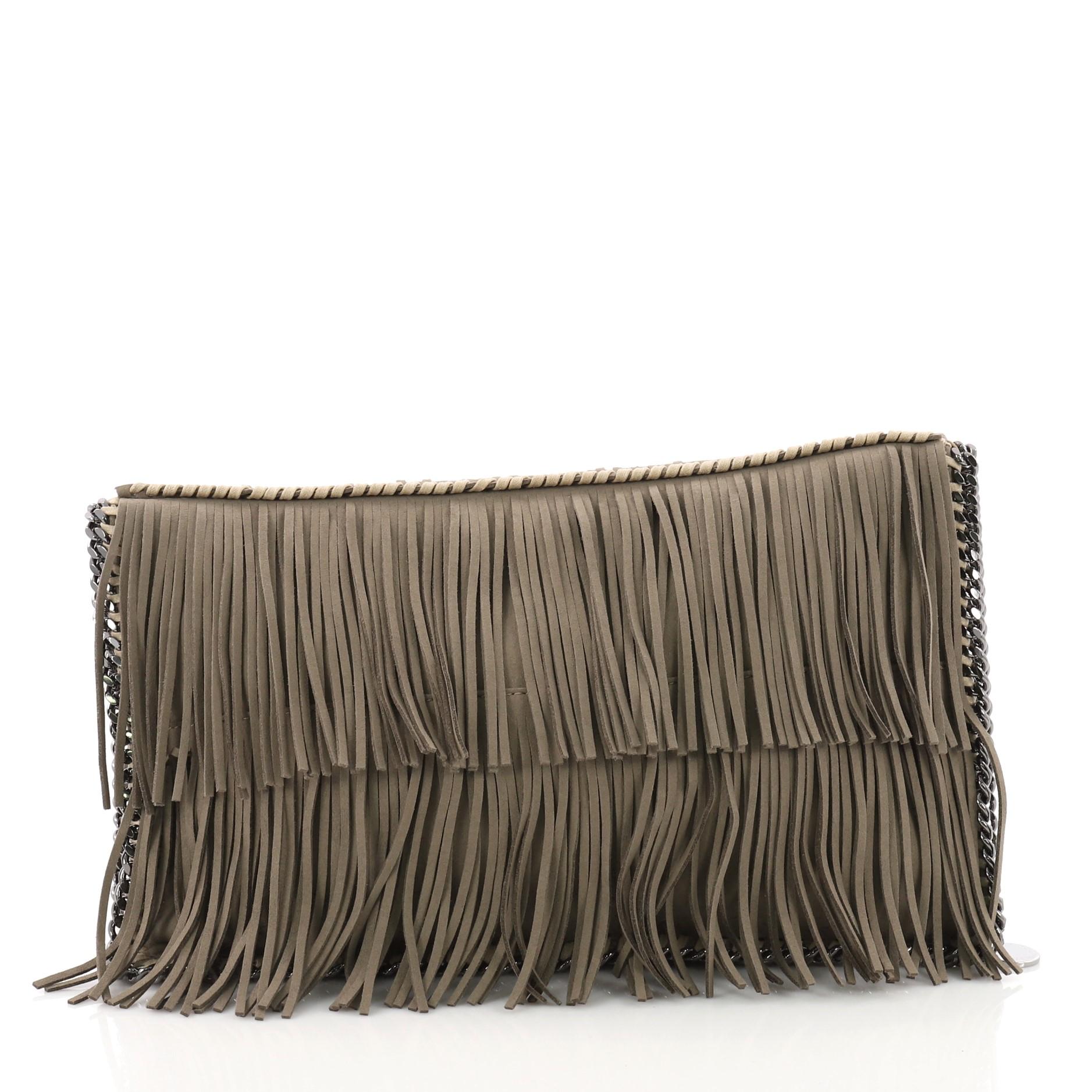 Stella McCartney Falabella Fringe Flap Clutch Faux Suede In Excellent Condition In NY, NY