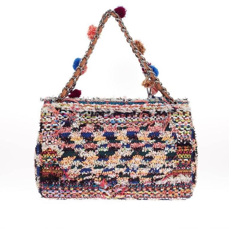 Chanel Limited Edition Pom Pom Flap Embellished Tweed Jumbo At 1stdibs Chanel Pom Pom Chanel Pom Pom Bag